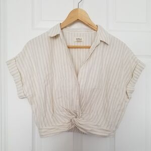 UpWest Cream Striped Tie-Front Crop Top